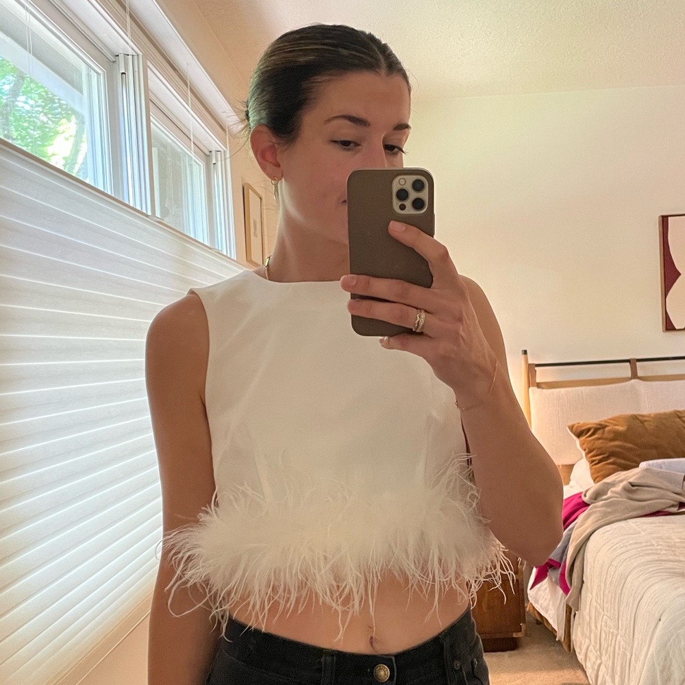 Nasty Gal white feather crop top size 6